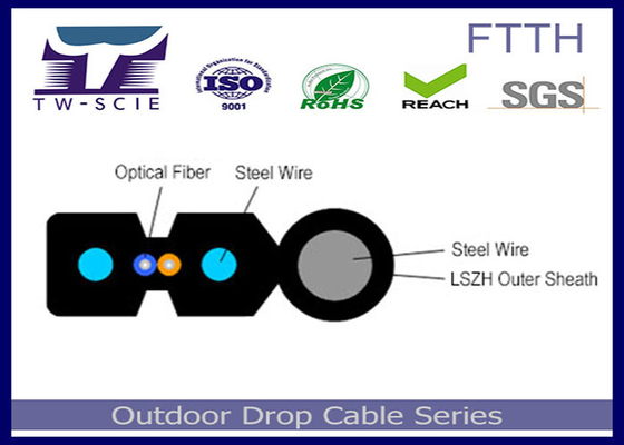 1-4 Transceiverkabel FRP bedeckten des Kern-FTTH/Stahl-Stärke-Mitglied flaches Lichtleiterkabel