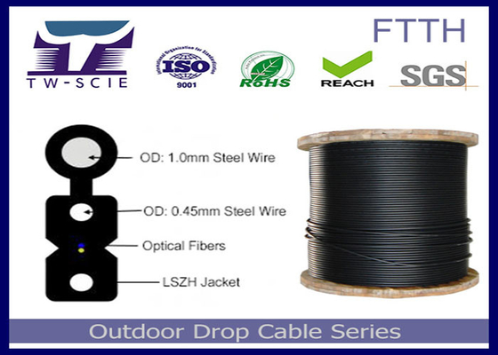 1-4 Transceiverkabel FRP bedeckten des Kern-FTTH/Stahl-Stärke-Mitglied flaches Lichtleiterkabel